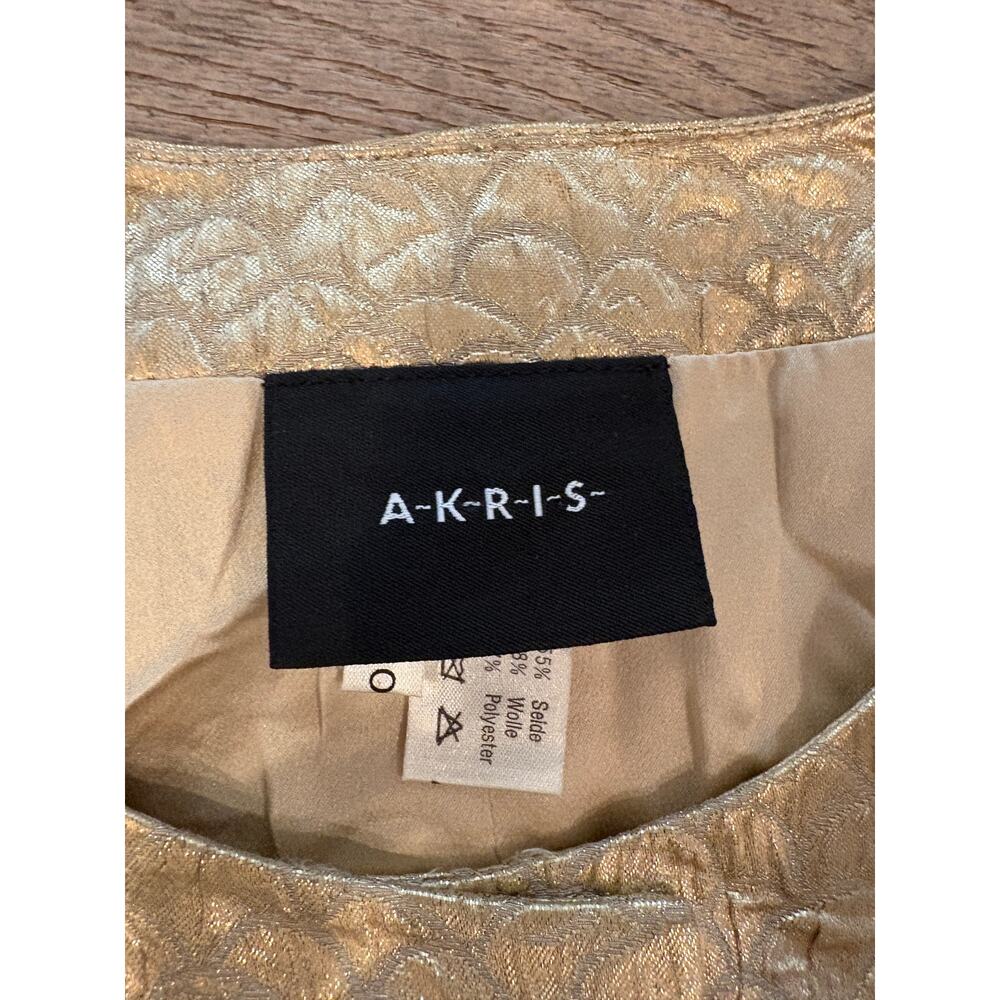 Akris US 8 Gold Lamé Collarless Jacket Button Front Longline - Picture 4 of 5